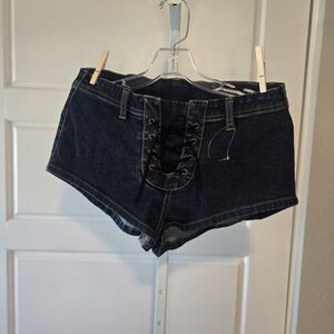 Dark Denim Lace-Up Women's Jean Shorts
